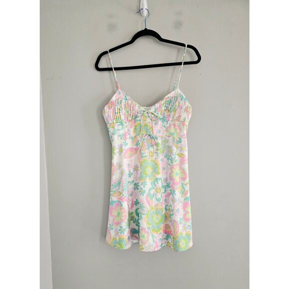 For Love Bell White Colorful Floral Mini Dress L - Picture 3 of 5